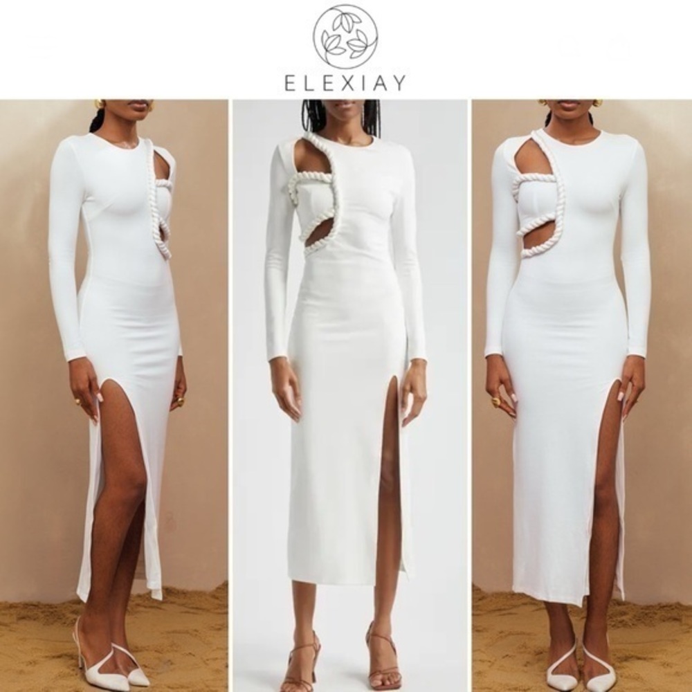 Elexiay Tife Cut Out Hight Slit White Dress sz XS 325